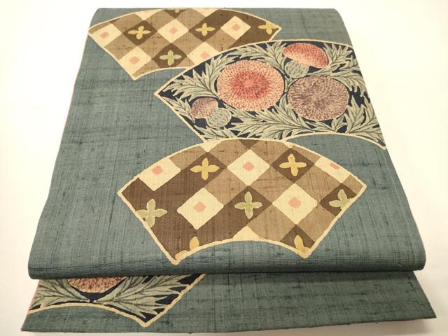 平和屋着物●六通柄袋帯　紬地　地紙吉祥花文　正絹　逸品　未使用　CAAQ3584ak