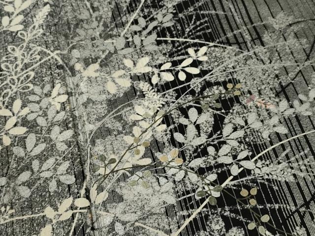 平和屋着物▽訪問着　単衣　刺繍　草花文　黒地　金銀彩　正絹　逸品　CAAQ5116dy_2