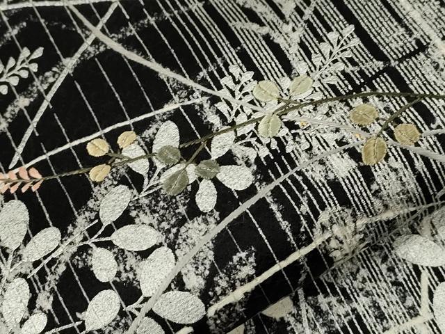 平和屋着物▽訪問着　単衣　刺繍　草花文　黒地　金銀彩　正絹　逸品　CAAQ5116dy_5