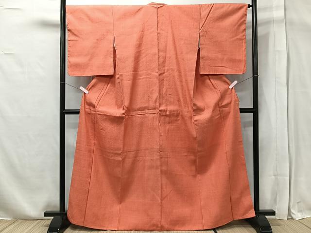 平和屋着物■上質な紬　色無地　珊瑚朱色　正絹　逸品　CAAQ5527kb 平和屋着物□上質な紬 色無地 珊瑚朱色 正絹 逸品 CAAQ5527kb