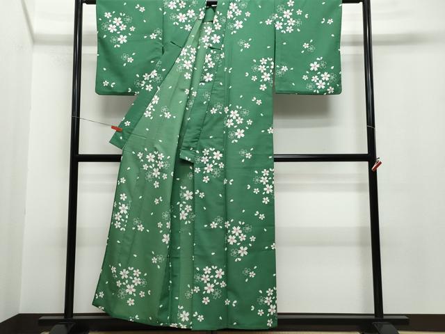 平和屋着物▽訪問着 単衣 舞桜文 黒地 ロング丈 正絹 逸品