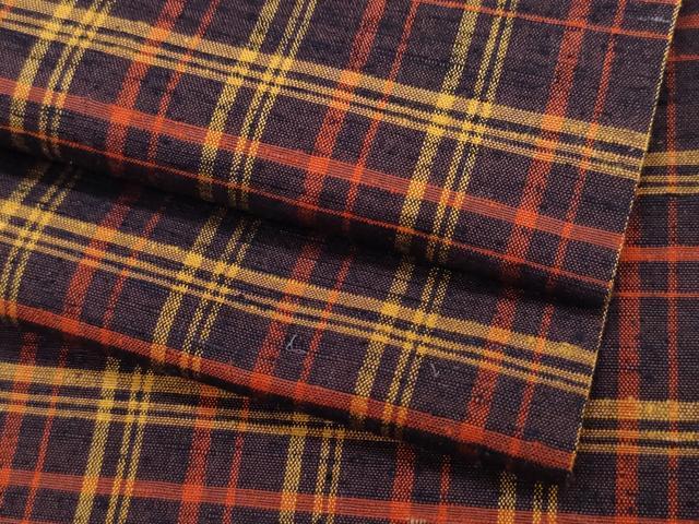 平和屋着物●上質な紬　格子柄　正絹　逸品　CAAQ9084vf