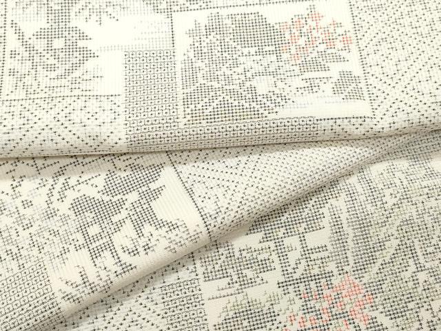 平和屋着物○本場大島紬 白大島 120亀甲 草花文 正絹 逸品 未使用