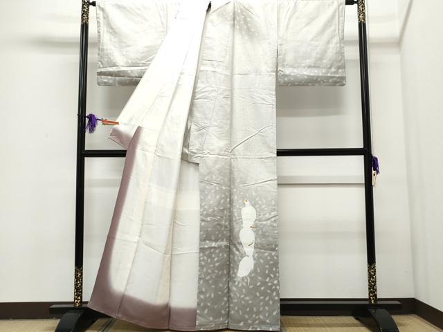 平和屋着物▽東京友禅 菅有鬼一 訪問着 単衣 白鷺 正絹