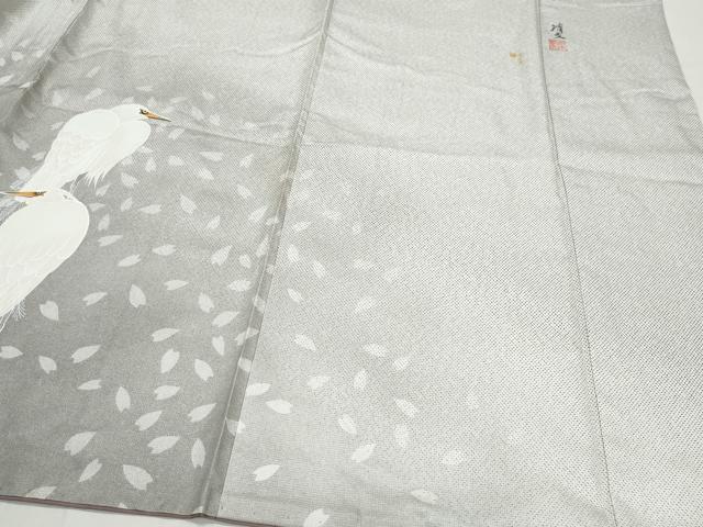 平和屋着物○訪問着 作家物 お召地 白鷺 舞花弁 正絹 逸品 CAAQ9103vf