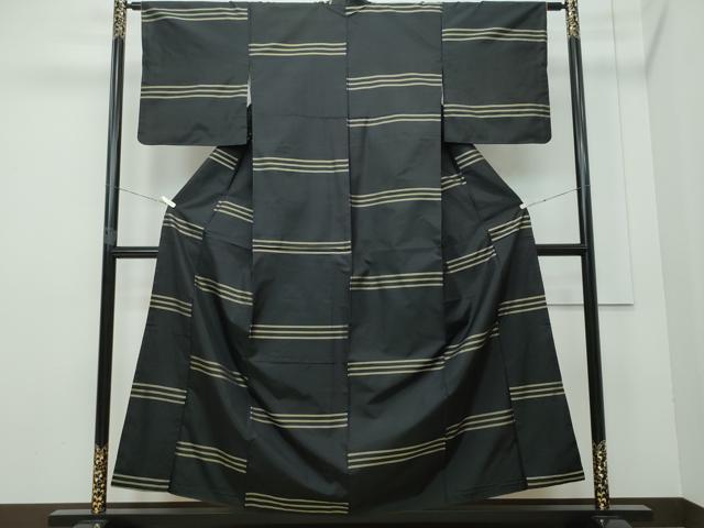 平和屋着物○本場縞大島紬 横縞 正絹 逸品 CAAQ9165vf