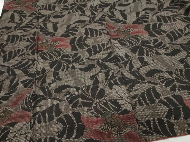 平和屋着物○本場大島紬 泥染め 9マルキ 草花文 正絹 逸品 AAAT0631zg