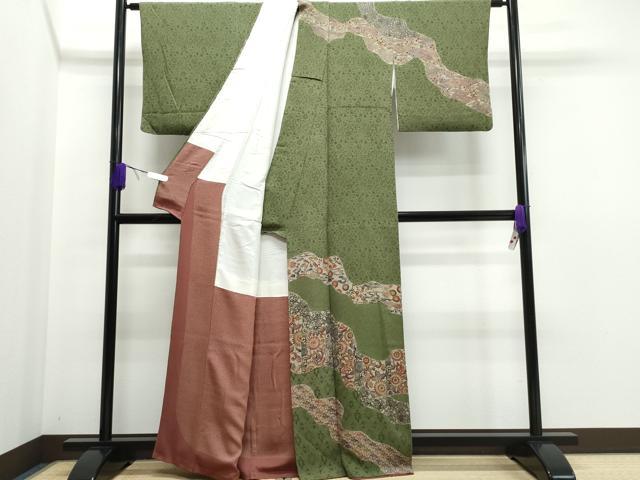 平和屋着物○小紋師 鷲津芳雄 訪問着 短冊文 寄せ小紋柄 たたき