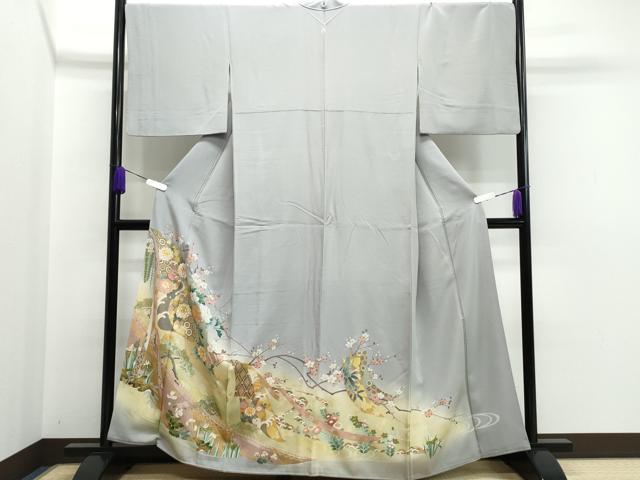 平和屋着物●豪華色留袖　駒刺繍　吉祥草花文　金彩　正絹　逸品　CAAQ9176vf