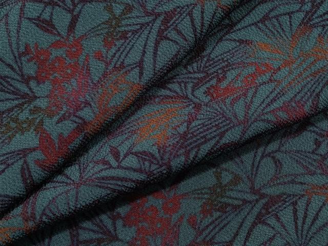 平和屋着物●上質な小紋　型染め　草花文　鬼しぼ縮緬　正絹　逸品　CAAQ9179vf