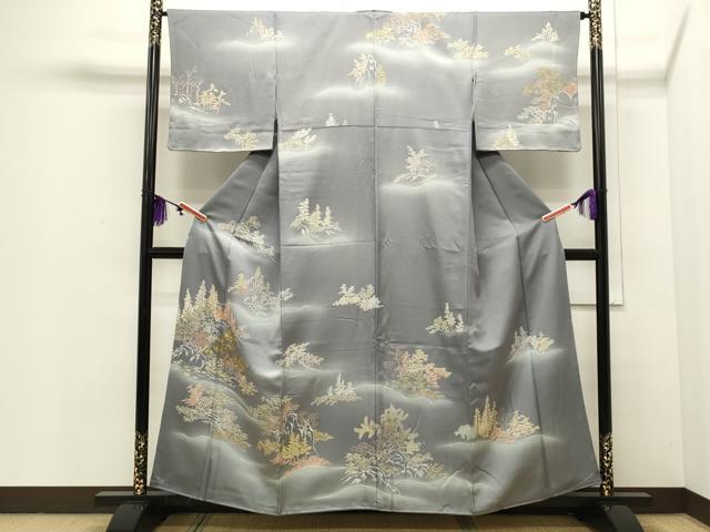 平和屋着物●創業460年・千總　訪問着　手描き　刺繍　流水風景文　暈し染め　正絹　逸品　CAAQ9407th