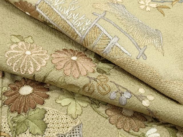 平和屋着物●中国三大刺繍　スワトウ刺繍　総刺繍　訪問着　風景文　金糸　正絹　逸品　CAAQ9434th