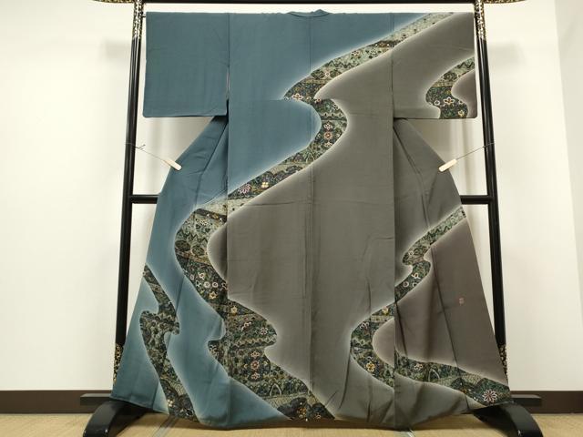 平和屋着物●訪問着　更匠　熨斗更紗花文　暈し染め　正絹　逸品　CAAQ9443th