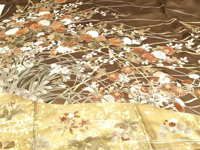 平和屋着物○創業460年・千總 訪問着 駒刺繍 草花文 金彩