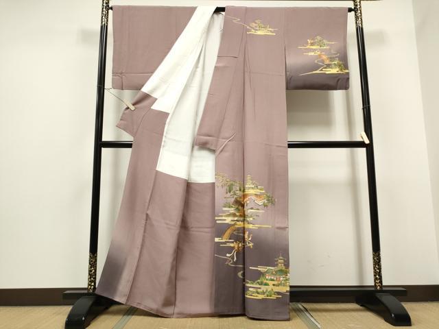 平和屋着物○漆工芸作家 金森一博 訪問着 渡り橋風景文