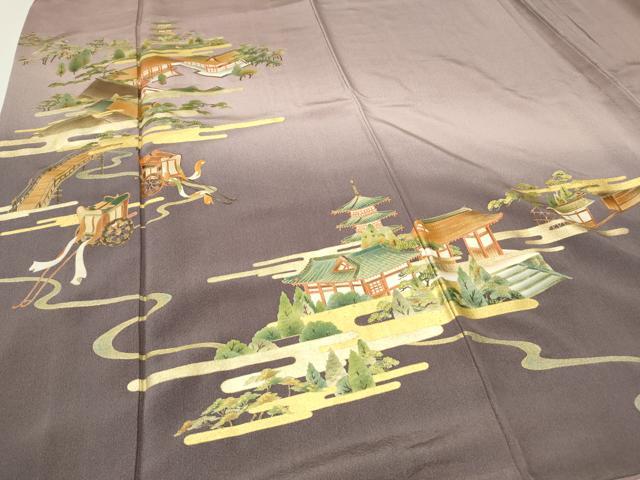 平和屋着物○漆工芸作家 金森一博 訪問着 渡り橋風景文