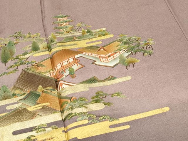 平和屋着物○漆工芸作家 金森一博 訪問着 渡り橋風景文