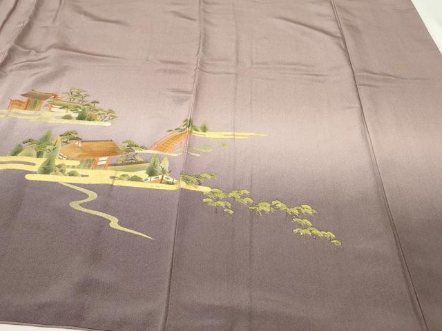 平和屋着物○漆工芸作家 金森一博 訪問着 渡り橋風景文