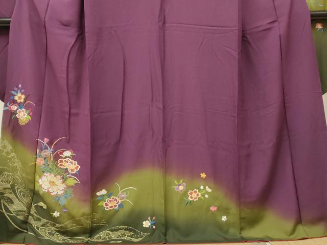 平和屋着物○豪華振袖 総刺繍 草花文 暈し染め 金糸 正絹 逸品