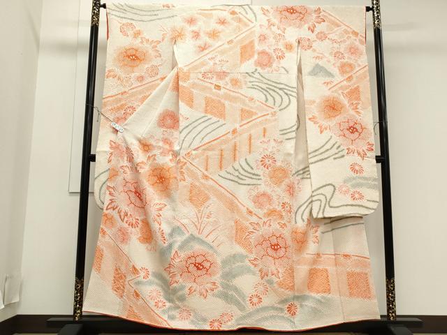 平和屋着物●豪華振袖　総絞り　流水草花文　正絹　逸品　CAAQ9527th