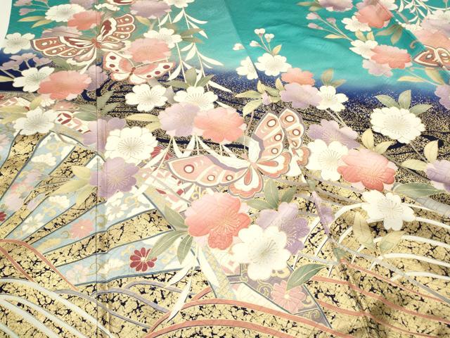 平和屋着物●豪華振袖　花蝶文　暈し染め　金銀彩　正絹　逸品　CAAQ9561th 平和屋着物○豪華振袖 花蝶文 暈し染め 金銀彩 正絹 逸品