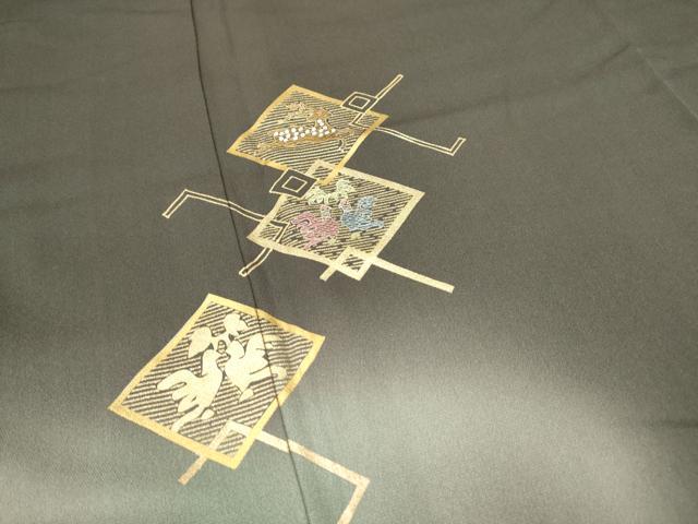 平和屋着物●訪問着　竹屋町刺繍　向かい鳥動物吉祥文　暈し染め　金彩　正絹　逸品　CAAQ9564th 平和屋着物○訪問着 竹屋町刺繍 向かい鳥動物吉祥文 暈し