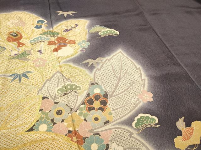 平和屋着物○訪問着 宝尽くし松竹梅 暈し染め 金彩 鬼しぼ縮緬 正絹