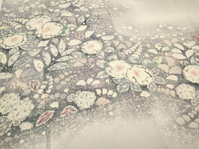 平和屋着物○上質な小紋 紬地 型染 洋花文 やまと誂