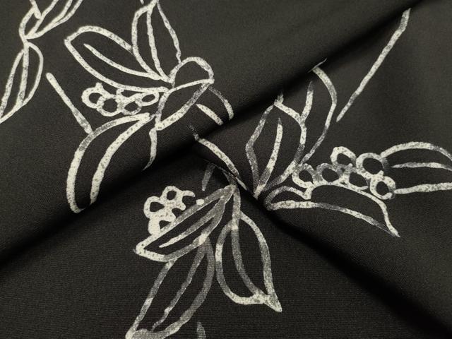 平和屋着物●上質な小紋　ろうけつ染め　草花文　黒地　正絹　逸品　CAAR0825gh