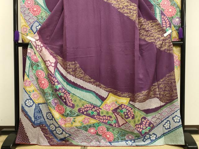 平和屋着物○豪華振袖 駒刺繍 絞り 吉祥花熨斗文 金銀彩 正絹