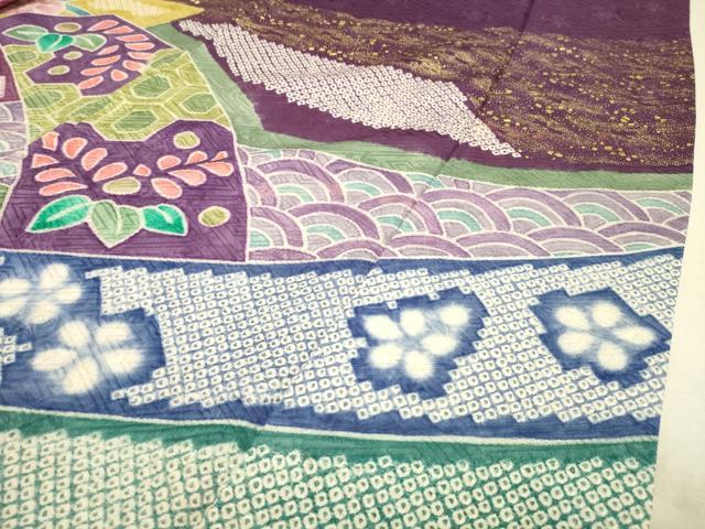 平和屋着物○豪華振袖 駒刺繍 熨斗吉祥草花文 暈し染め 金彩
