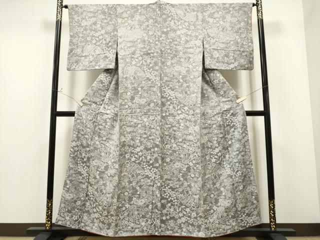 平和屋着物○上質なお召 天目織 正倉院花文 正絹 逸品