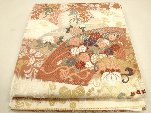 平和屋着物●六通柄袋帯　唐織　地紙草花文　金糸　正絹　逸品　CAAR1302hy 7,280円