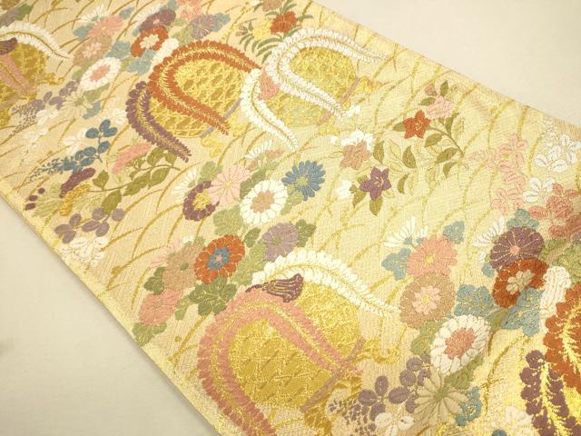 平和屋着物○佐賀錦 六通柄袋帯 花籠文 金糸 正絹 逸品