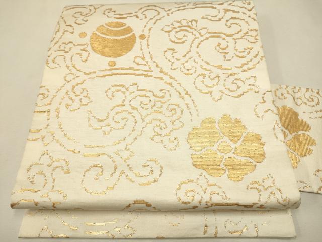 平和屋着物●龍村美術織物　龍村製　九寸名古屋帯　即中純子　花唐草文　金糸　正絹　逸品　CAAR1355hy