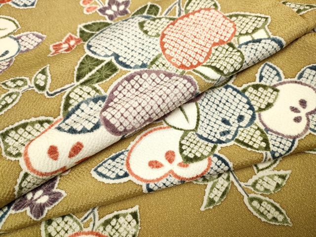 平和屋着物●上質な小紋　橘　鬼しぼ縮緬　正絹　逸品　CAAR1373hy