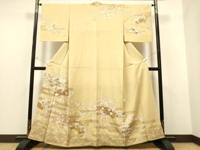 平和屋着物●訪問着　駒刺繍　地紙草花文　金彩　正絹　逸品　CAAR1396hy