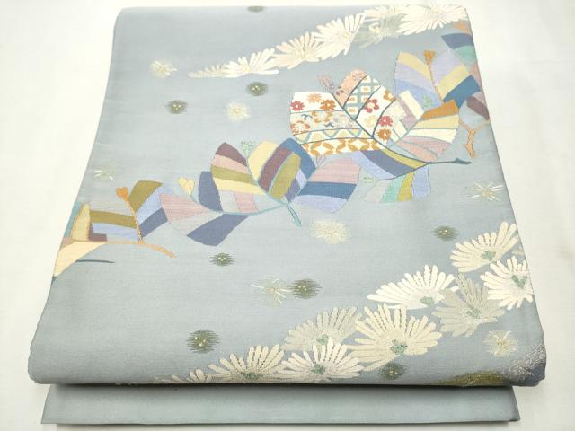 平和屋着物●六通柄袋帯　草花文　金糸　正絹　逸品　CAAR1408hy