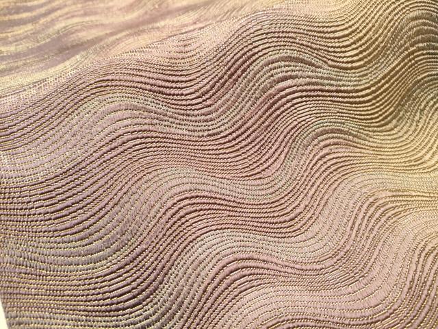 平和屋着物○六通柄袋帯 本泥染め 天平組織 よろけ縞 金糸