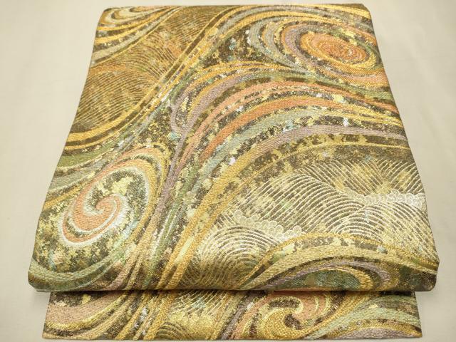 平和屋着物●六通柄袋帯　輝煌綴　春麗彩流文　金糸　引箔　正絹　逸品　CAAR1421hy