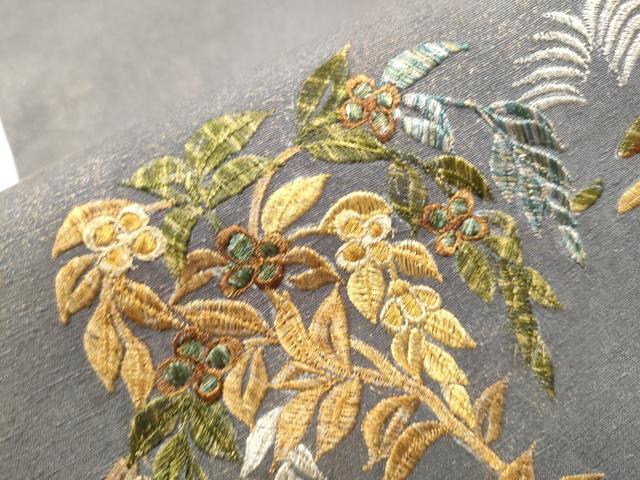 平和屋着物●太鼓柄袋帯　型染　紬地　地紙草花文　正絹　逸品　DAAW4271cm 平和屋着物○太鼓柄袋帯 型染 紬地 地紙草花文 正絹