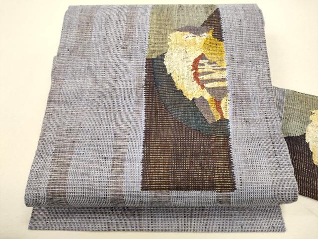 平和屋着物●八寸名古屋帯　紬地　フクロウ　金糸　正絹　逸品　CAAR1480hy