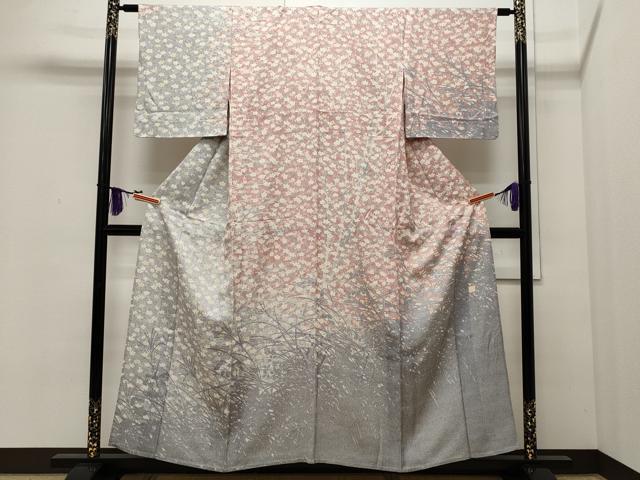 平和屋着物▽訪問着　単衣　作家物　草花文　金彩　正絹　逸品　CAAR4905ut