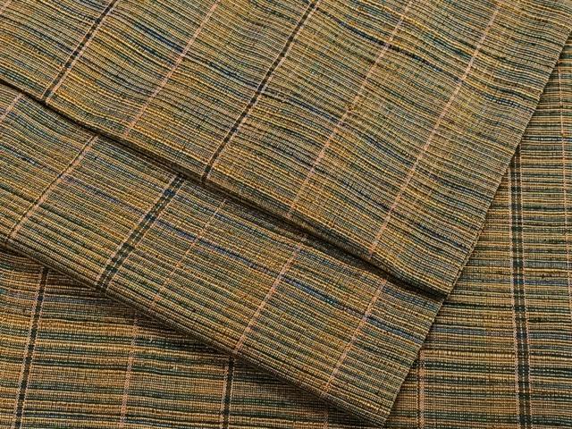 平和屋着物▽上質な紬　単衣　格子柄　正絹　逸品　CAAR6224kb