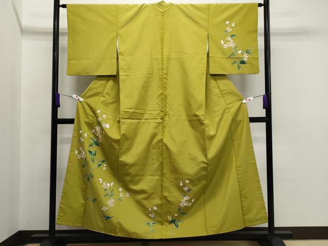 平和屋着物●訪問着　紬地　枝花文　金彩　正絹　逸品　CAAR6471ze