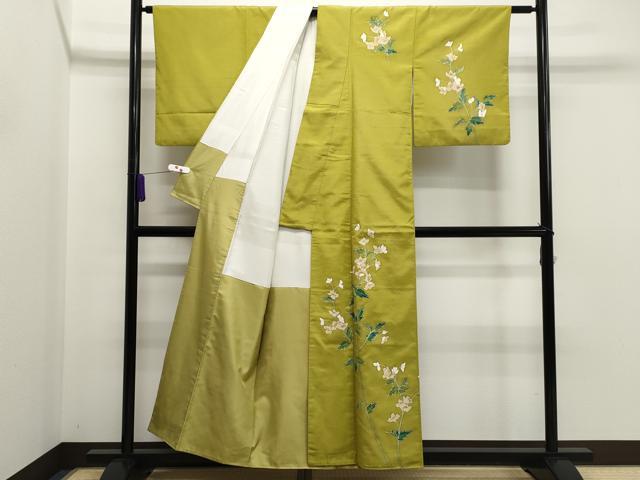 平和屋着物■訪問着　作家物　枝花文　金彩　着丈158cm　裄丈63.5cm　正絹　逸品　未使用　B-ag2859 平和屋着物○訪問着 友禅 枝花文 正絹 逸品 AAAX0611zg