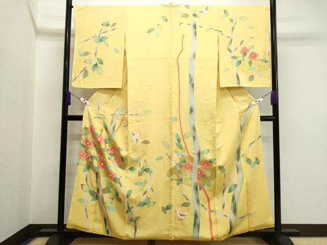 平和屋着物●訪問着　駒刺繍　椿　飛鳥文　金彩　正絹　逸品　CAAR6498ze