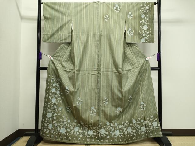 平和屋着物▽訪問着 本場大島紬 単衣 花唐草文 金彩 正絹 逸品 DAAW9216sf