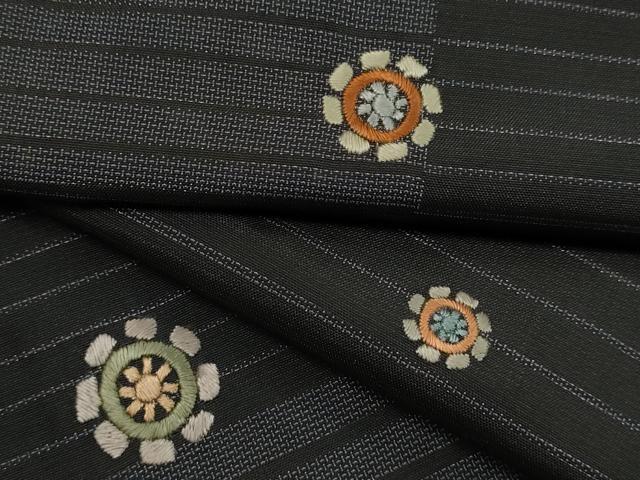 平和屋着物●上質な紬　総刺繍　片輪車文　まるやま扱い　正絹　逸品　CAAR6511ze