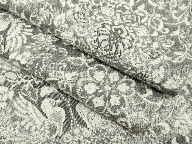 平和屋着物●上質なお召　天目織　向い鳥草花文　正絹　逸品　CAAR6513ze